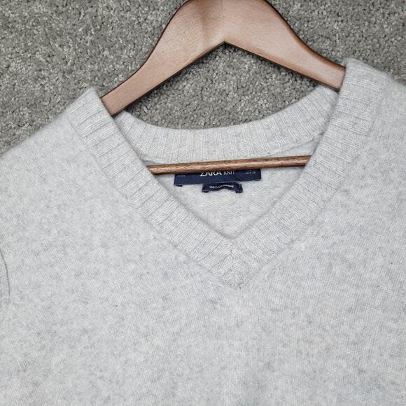 Zara Knit Cashmere Beige V Neck Pullover Sweater High Low Size Small - Picture 2 of 6